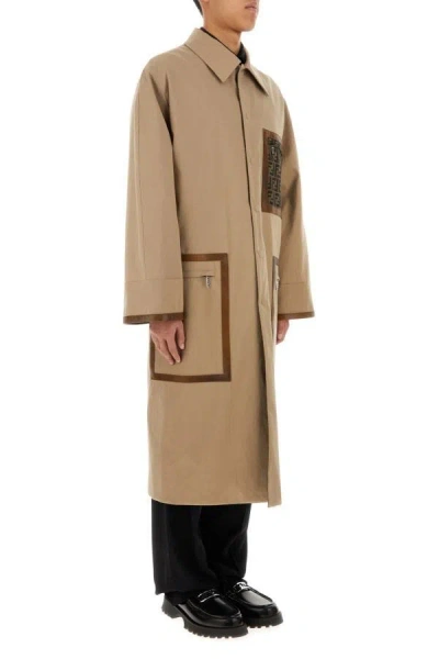 Shop Fendi Man Beige Cotton Reversible Trench Coat In Brown