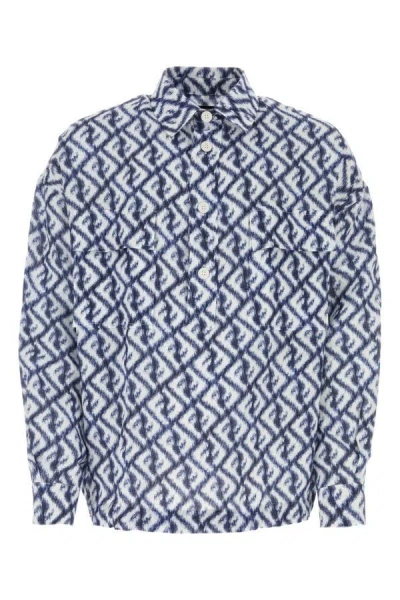 Shop Fendi Man Embroidered Linen Shirt In Multicolor