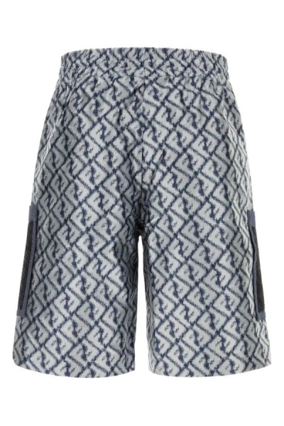Shop Fendi Man Embroidered Polyester Bermuda Shorts In Multicolor