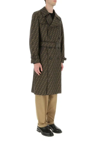 Shop Fendi Man Embroidered Polyester Blend Trench Coat In Multicolor