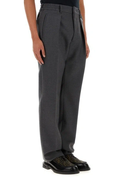 Shop Fendi Man Grey Wool Pant In Gray