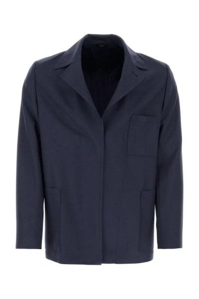 Fendi Wool Blazer With Notch Lapels And Rear Belt In Blue