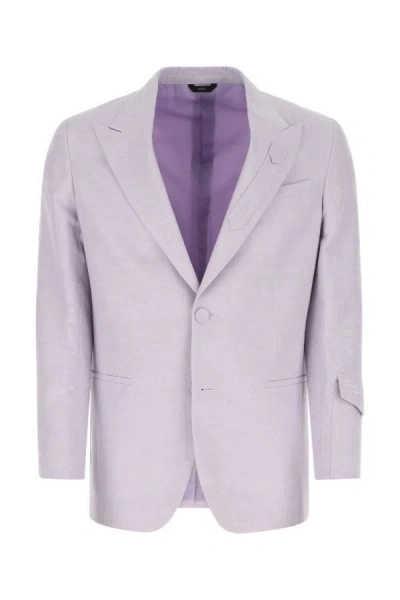 Shop Fendi Man Lilac Linen Blend Blazer In Purple