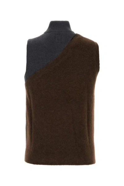 Shop Fendi Man Two-tone Stretch Wool Blend Vest In Multicolor