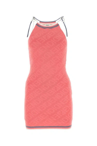 Fendi Textured Mini Dress With Adjustable Straps And Subtle Hemline In Red