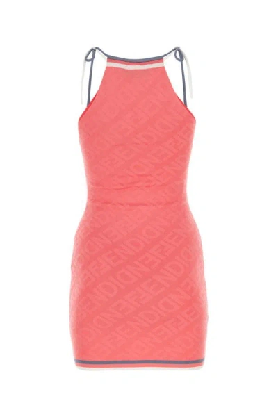 Fendi Textured Mini Dress With Adjustable Straps And Subtle Hemline In Red
