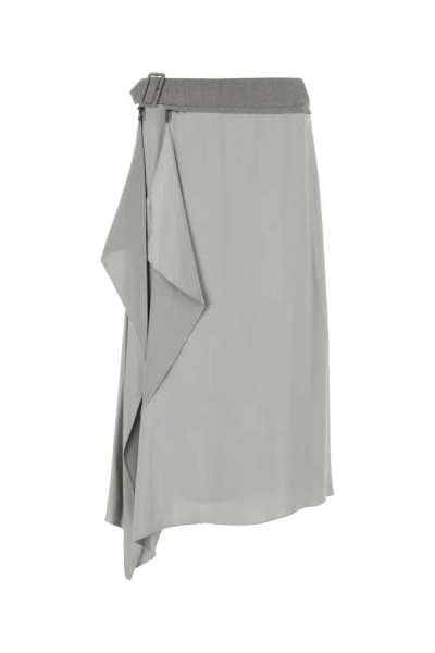 Shop Fendi Woman Grey Satin Skirt In Gray