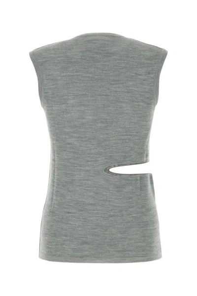 Shop Fendi Woman Grey Wool Blend Top In Gray