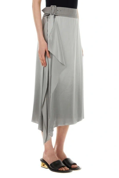 Shop Fendi Woman Grey Satin Skirt In Gray