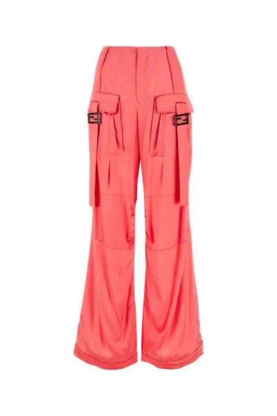 Shop Fendi Woman Fluo Pink Satin Cargo Pant