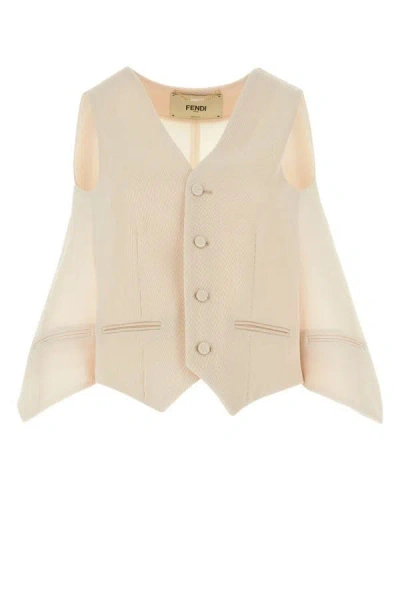 Fendi Wool Vest With Back Strap And Flounces In Pink