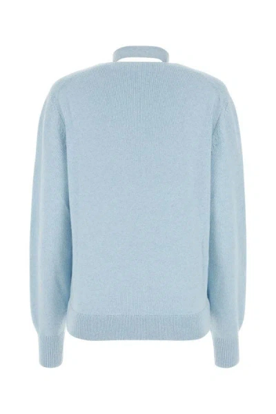 Shop Fendi Woman Melange Pastel Light-blue Stretch Wool Blend Cardigan