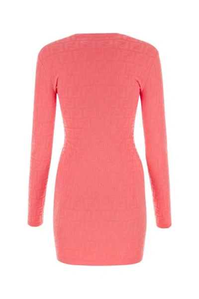 Shop Fendi Woman Fluo Pink Viscose Blend Mini Dress