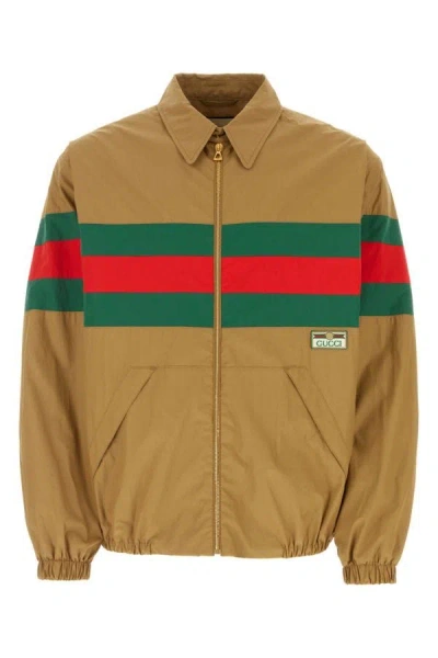 Shop Gucci Man Cappuccino Cotton Jacket In Brown