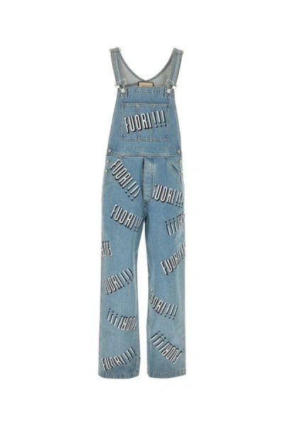 Shop Gucci Man Denim Dungarees In Blue