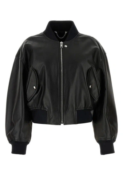 Shop Gucci Woman Black Leather Bomber Jacket