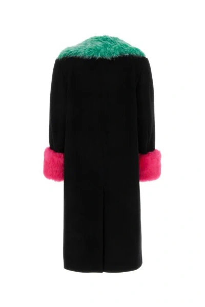 Gucci Black Contrast-trim Shearling-collar Coat In Black