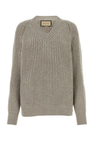 Shop Gucci Woman Dove Grey Wool Sweater In Gray