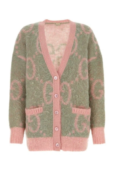Shop Gucci Woman Embroidered Mohair Blend Cardigan In Multicolor