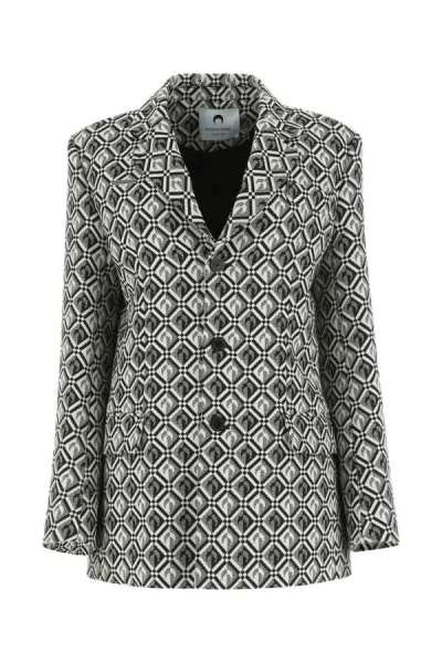 Shop Marine Serre Woman Embroidered Wool Blend Blazer In Multicolor