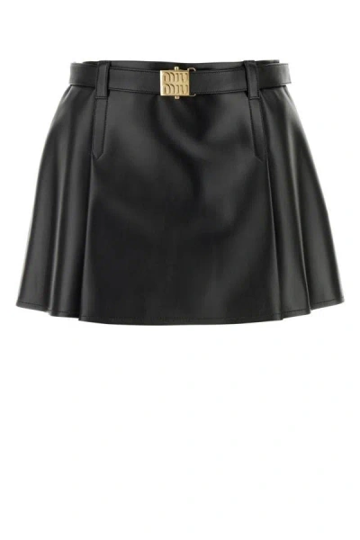 Shop Miu Miu Woman Black Nappa Leather Mini Skirt
