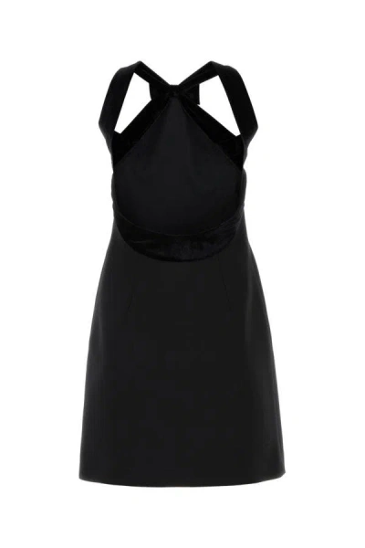 Shop Miu Miu Woman Black Grain De Poudre Mini Dress