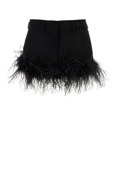 Miu Miu Feather-trimmed Grain De Poudre Miniskirt In Black