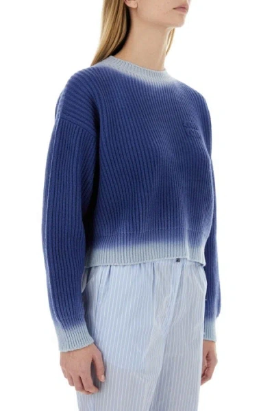 Shop Miu Miu Woman Blue Wool Sweater