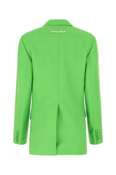 Shop Miu Miu Woman Green Wool Blazer