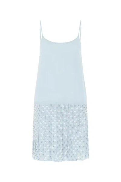 Shop Miu Miu Woman Pastel Light-blue Crepe Mini Dress