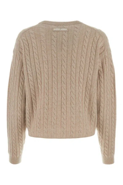 Shop Miu Miu Woman Sand Cashmere Sweater In Brown