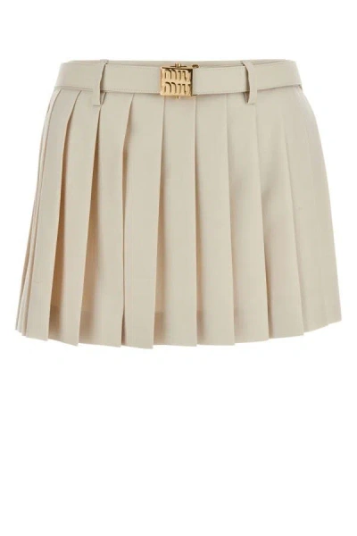 Shop Miu Miu Woman Sand Wool Mini Skirt In Brown