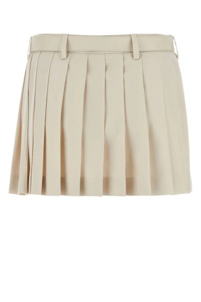 Shop Miu Miu Woman Sand Wool Mini Skirt In Brown
