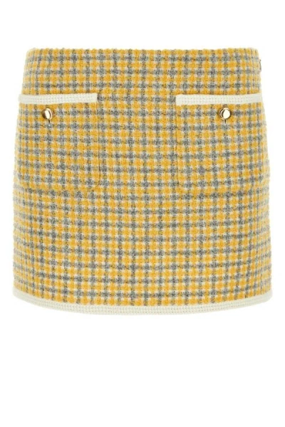 Shop Miu Miu Woman Two-tone Boucle Mini Skirt In Multicolor