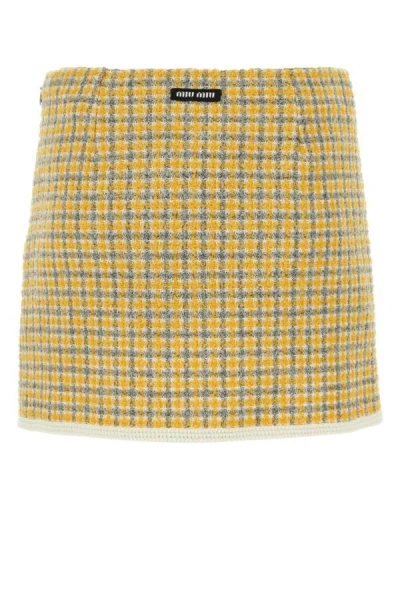 Shop Miu Miu Woman Two-tone Boucle Mini Skirt In Multicolor