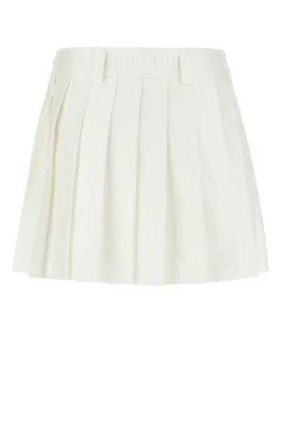 Shop Miu Miu Woman White Cotton Mini Skirt