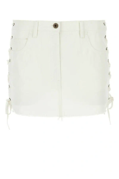 Shop Miu Miu Woman White Denim Mini Skirt