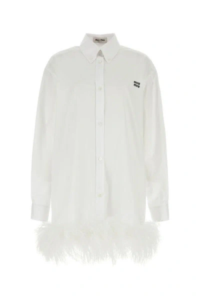 Shop Miu Miu Woman White Poplin Shirt Dress
