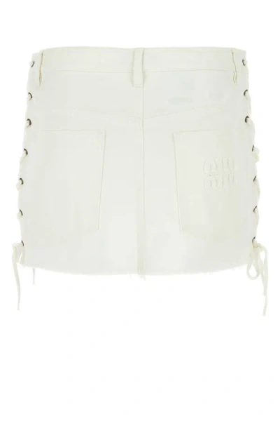 Shop Miu Miu Woman White Denim Mini Skirt