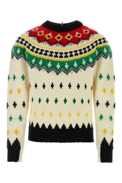Shop Moncler Grenoble Man Embroidered Wool Blend Sweater In Multicolor