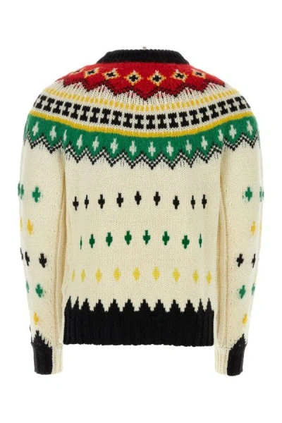 Shop Moncler Grenoble Man Embroidered Wool Blend Sweater In Multicolor