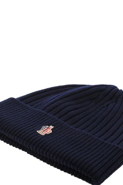 Shop Moncler Grenoble Man Navy Blue Wool Beanie Hat