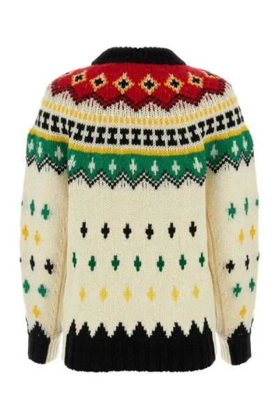 Shop Moncler Grenoble Woman Embroidered Wool Blend Sweater In Multicolor