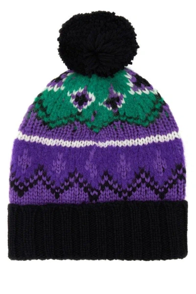 Shop Moncler Grenoble Woman Embroidered Wool Blend Beanie Hat In Multicolor