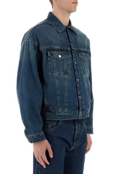 Shop Prada Man Denim Jacket In Blue