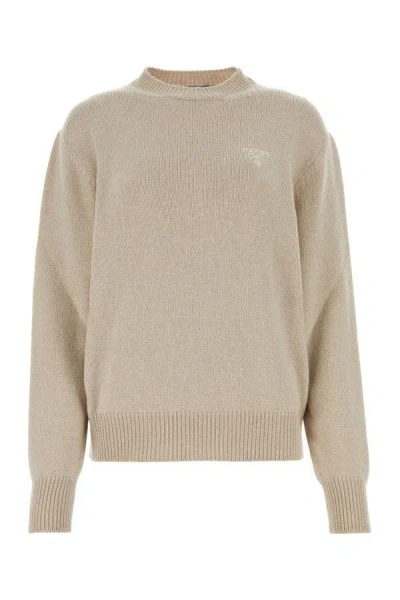 Shop Prada Woman Biscuit Cashmere Sweater In Brown