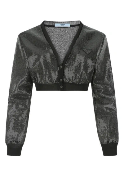 Shop Prada Woman Black Sequins Cardigan