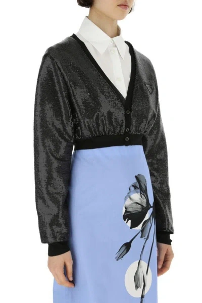 Shop Prada Woman Black Sequins Cardigan