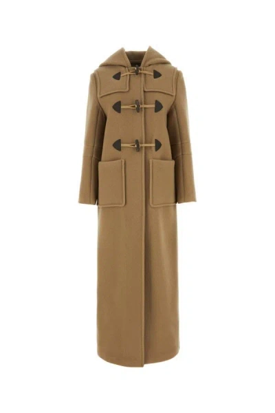 Shop Prada Woman Camel Velour Coat In Brown