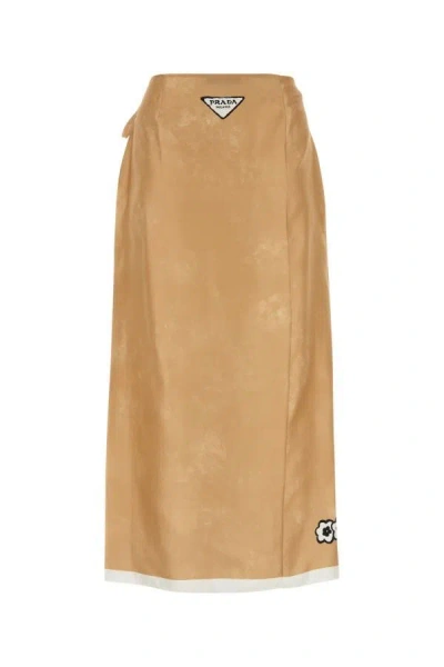 Shop Prada Woman Camel Silk Skirt In Brown
